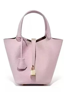 Women's Fashion Basket Handbag, Summer Top Grain Leather, Large Capacity Bucket Bag, Casual All-Season Use, Plain Pattern, Leather Bucket Handbags