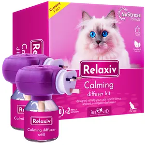 Cat Calming Diffuser - Calm Pheromones - Comfort Helps with Pee (2 Pack (2 Diffusers + 2 Refills)) Bottle Household Kit Lightweight Room Tool