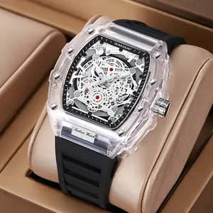 Men's quartz watch, unique barrel-shaped watch, fashionable transparent men's watch, wholesale at waterproof wristwatch