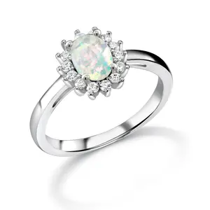 925 Sterling Silver Created Opal Halo Ring, Halo Opal Ring, Fire Created Opal Rings, Opal Halo Rings, Vintage Silver Fire Opal Rings