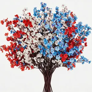4th of July Babys Breath Artificial Flowers 24 Bundles Red White Blue Fake Silk Flowers Patriotic Memorial Flowers for Independence Day Home Decorations Memorial Day Flowers for Cemetery Decorative Flowers