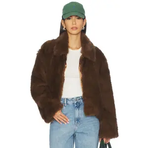 Bardot Sylvie Zip Faux Fur Jacket in Chocolate