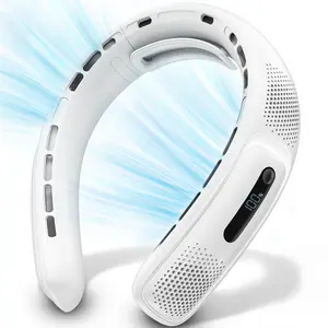 FrSara Neck Fan, 4 Turbo Bladeless Neck Fan, 4000 mAh Battery Operated USB Rechargeable Personal Fan, 360° Cooling Hands Free Fan, 3 Speeds, LED Display, Wearable Fan for Office Travel Gifts