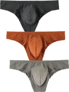 3pcs Men's Fashion Print Underwear Set, Stretchy Underwear, Transparent Small Briefs, Solid Brief, Tight Low Waist Comfortable Sports Summer Trendy Bikini Bottoms, Underwear All Seasons