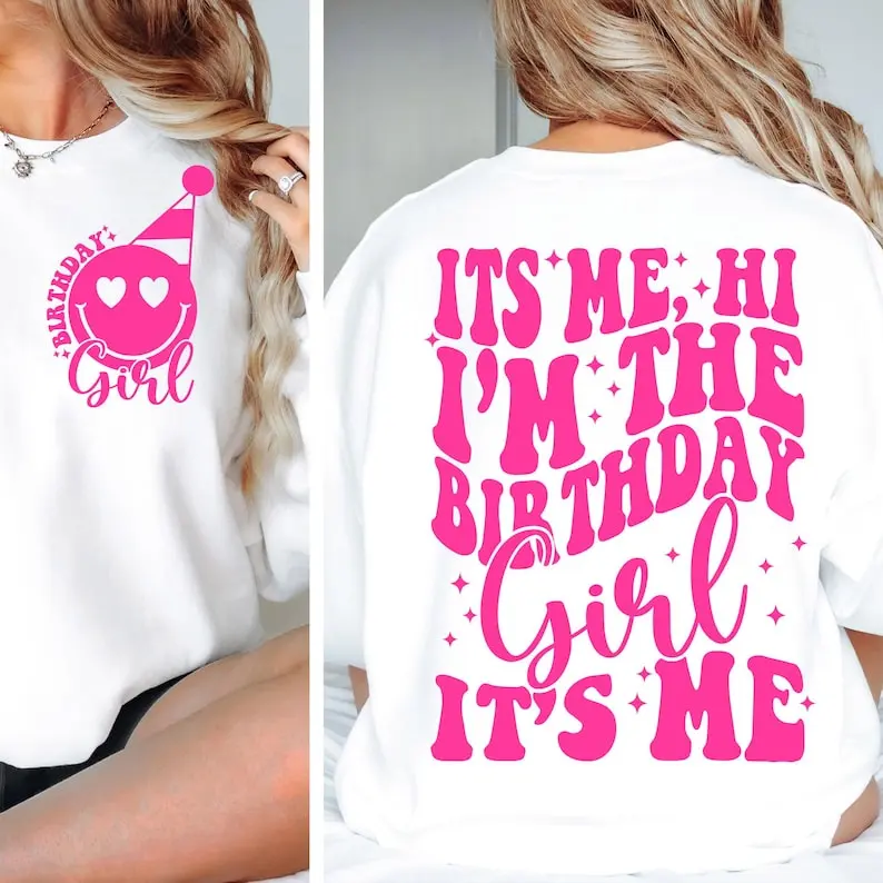 100% Cotton Women's It's Me, Hi I'm The Birthday Girl T-Shirt, Birthday Girl Preppy Smiley Groovy Retro Wavy Birthday Shirt, Birthday Gift