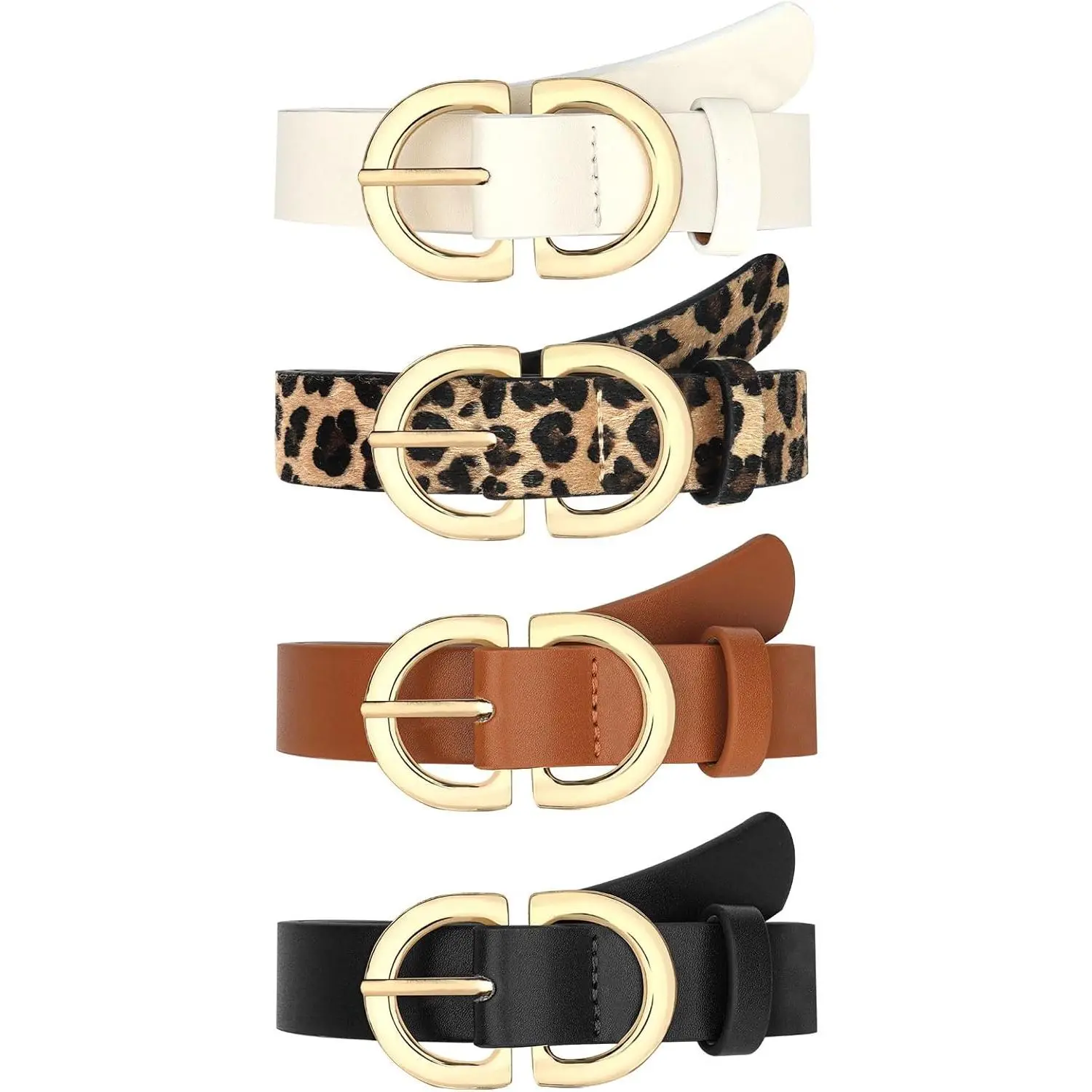 4 Pack Leopard Belts for Women Leather Belts for Jeans Pants Ladies Dress Belt Waist Belt with Gold Buckle
