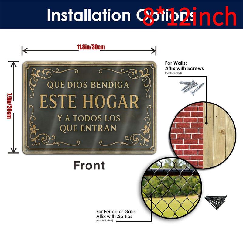 2D Flat, 1pc，8*12inches Metal Wall Art Sign, Wall Decoration Poster, Spanish "God Bless This Home" Theme Iron Wall Art, Suitable for Home Prayer Room, Bedroom, Study Room, Living Room, Dining Room, Ideal Gift for Friends, Size 8x12inch