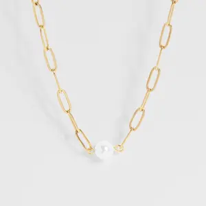 Paperclip Pearl Necklace