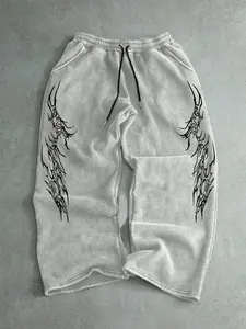 Trendy Street Style Drawstring Sweatpants, Symmetrical Graphic Print, Casual Fashion, Athleisure Style Bottoms, Comfortable Fit, Unisex Fall & Winter Wear