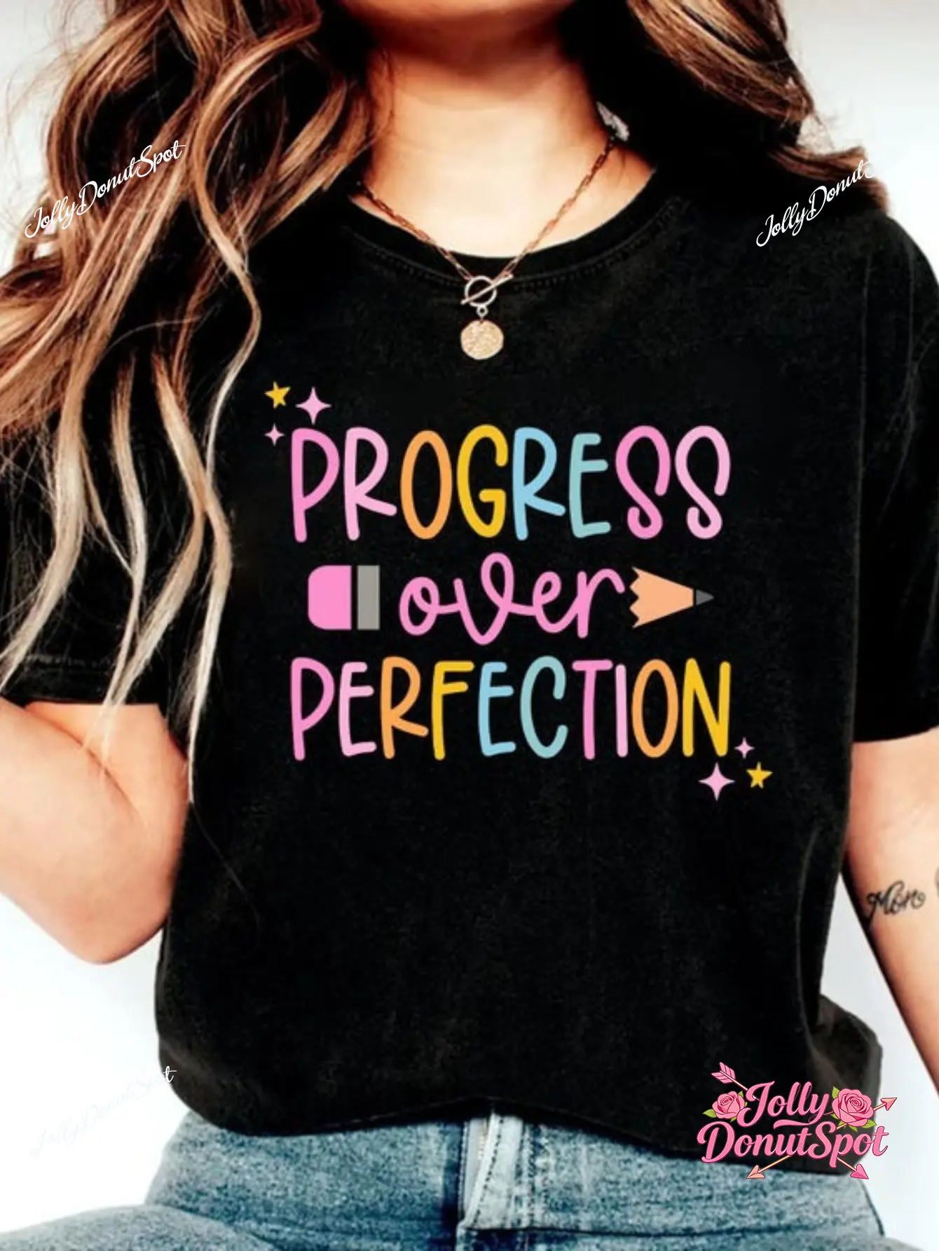 Progress Over Perfection Shirt Teacher Shirts Back to School Shirt Gift for Teacher Teacher Appreciation Inspirational Teacher Tee Classic and Comfortable T-shirt Short Sleeve Tee for Casual Attire & Holiday Parties Teacher Clothing