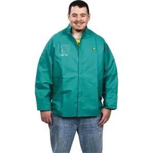 OnGuard Industries Size L Green Chemical Rain Flame Resistant/Retardant Jacket 1 Pocket, 54" Chest, PVC, Polyester & Nylon, Zipper Closure 71032LG00