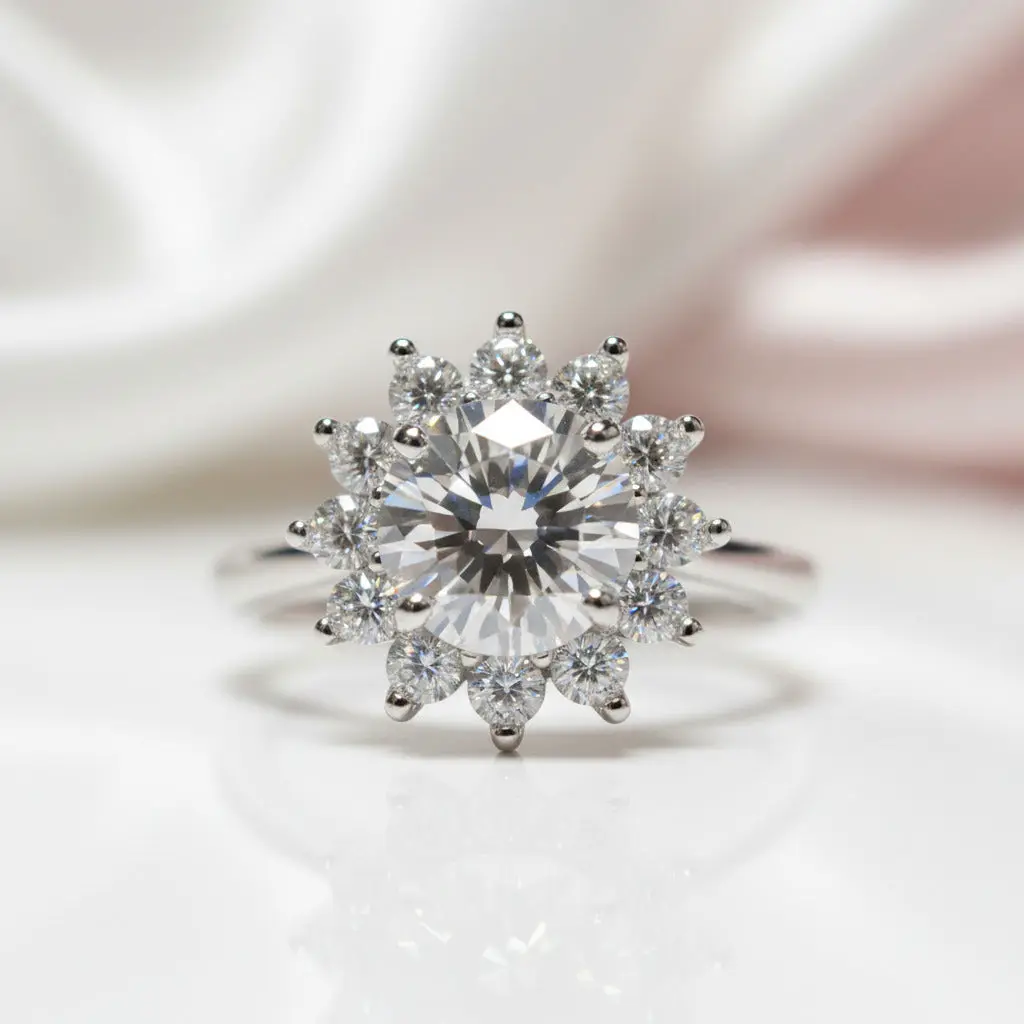 Round Cut 1 Carat Diamond Option Sunflower Engagement Ring