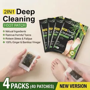 2-in-1 Foot Patches, containing Ginger and Bamboo Vinegar, 10-Pack, 20 cm x 14 cm