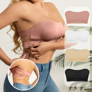 Women's Solid Color Removable Pads Buckle Side Strapless Bra, Fashionable Wireless Push Up Bra for Daily Wear, Lingerie for All Seasons comfyessentials wirelessbra comfortablebras everdaybra outfits comfybra