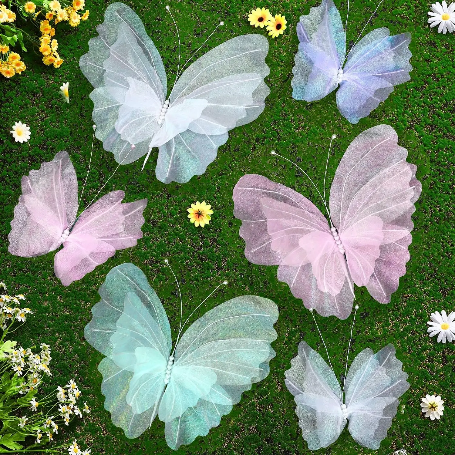 6 count Large Pastel Butterfly Decorations Mariposas Grandes para Decoracion 20 Inch 12 Inch Colorful  Silk Butterflies Decor for  Shower Birthday Party Wedding Decor, Assorted Color