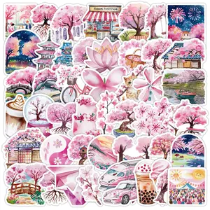 Sakura Series Sticker, Colorful Self Adhesive Decorative Stickers, DIY Decals for Water Bottle, Laptop, Cellphone Case, Scrapbooking, Journal Making
