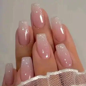 Household daily necessities Medium Press on Nails Coffin Fake Nails 24Pcs Ombre Pink Square False Nails with Gloss Designs Acrylic Nails Press ons Artificial Nails Stick on Nails for Women and Girls