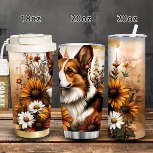 1pc 18oz/20oz Vibrant Floral Corgi Artwork Tumbler with Lid and Straw, Winter Insulated Travel Mug, Gift for Women Men, Ideal for Valentine’s Day, Easter, Birthday Gift, Iced/Hot Coffee Cup