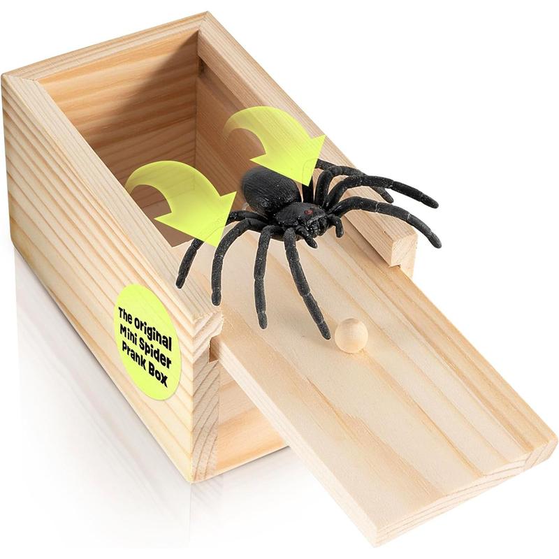The Original Mini Spider Prank Box - Surprise Wooden Gag Gift with Lifelike Rubber Spider Perfect for Birthday & April Fools Day Pranks Reusable Magic Trick Kit Unisex