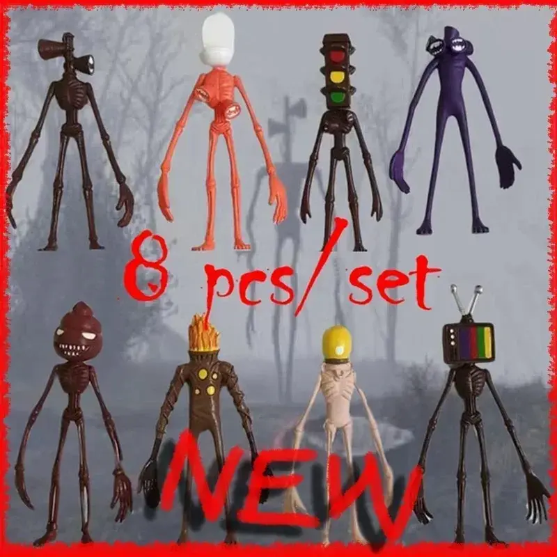 2024 New 8Pcs Siren Head Action Figure Cartoon Sirenhead Horror Model Doll Figurines Children Gifts Halloween Cake Decoration