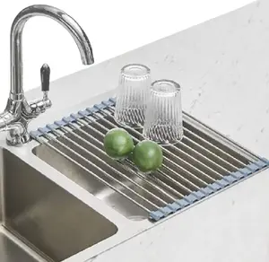 Stainless Steel Foldable Dish Drying Rack for Kitchen Counters 17.5"x11.8" Roll Over Drying Rack