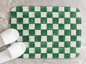 Mackenzie Childs Emerald Check  Doormat ,Non Slip Front Door Mat Outside Absorbent Rubber