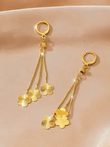 Tassel Lucky 5-Leaf Grass Earrings, Small Golden Flower Earrings with High Quality Copper Plated 24k Gold, Stylish Women's Jewelry for Weddings and Gifts