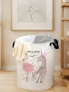 Durable Laundry Basket with Handles, Laundry Hamper, Dancing Girl & Cute Horse Print Design, Foldable Large Capacity Storage Bin for Home Use, Portable Storage Basket