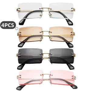 4 sets of rectangular sunglasses for men/women, fashionable eyewear, with small frame and square lenses, sunglasses