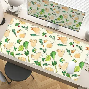 Extra Large Floral Bunny Mouse Pad Pastel Garden Gaming Desk Pad 35x16 Inch Computer Keyboard Mousepad with Non-Slip Rubber Base Durable Stitched Edge Perfect Gift for Home and Office