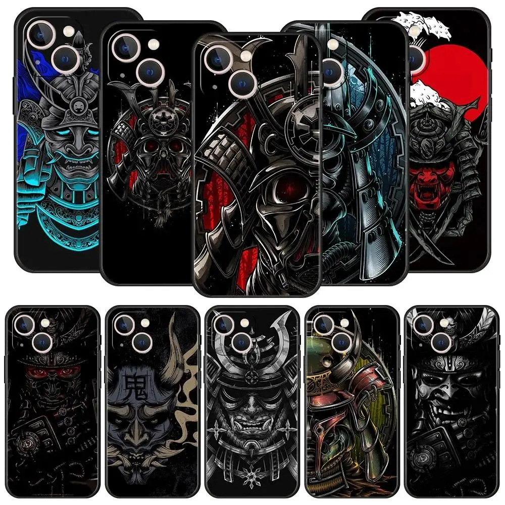 Samurai Oni Mask Luxury Black Soft Silicone Casing for iPhone 17 Air, 16, 15, 14, 13, 12, 11 Pro Max Plus for Samsung Galaxy S25 S26 Series - Smartphone, Cellphone, Handheld Devices Cover