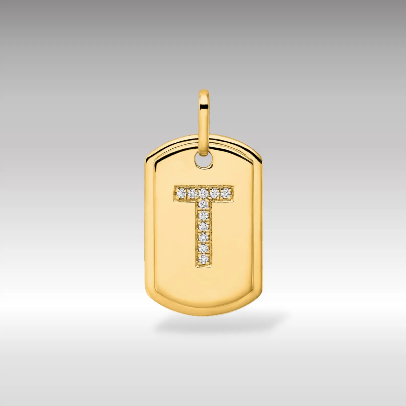 Gold Initial "T" Dog Tag Pendant With Diamonds