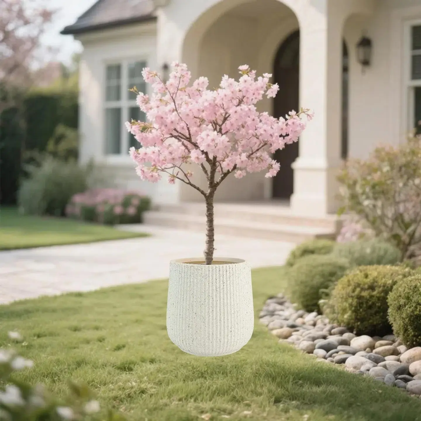 9-Inch Vertical Groove Plastic Flower Pot, Plant Decorative Planter, Cherry Tree Pot, Rubber Tree Pot, Olive Tree Pot, Indoor Outdoor Use