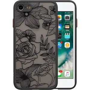 for iPhone 7/8 Case iPhone SE Case Rose Design Floral Pattern Slim TPU Bumper Shockproof Protective Cover, Black