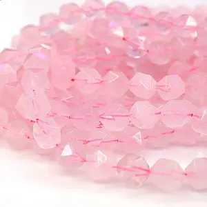 Natural Rose Quartz Gemstone Faceted Round Loose Beads Star Cutting Beads For DIY Jewelry Making Desig Handmade Crafts Bracelet, Necklace, Earrings AAA Quality 15.5 Inches Long, Semi Precious Stone, Spacer beads
