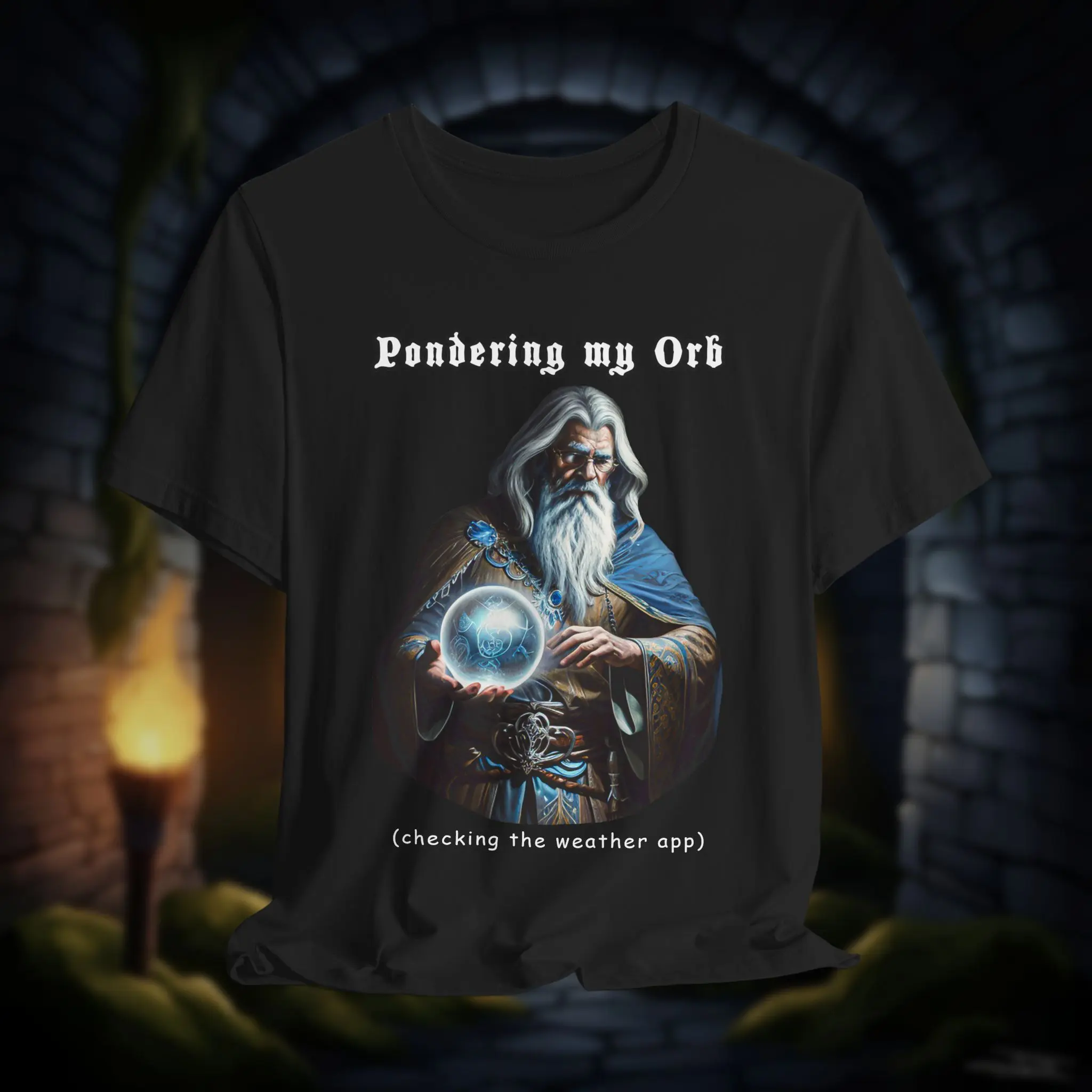Pondering My Orb Wizard Weather App Shirt, Funny Graphic Tee, Magical Humor Shirt, Gifts for Wizards, Cozy Unisex T-Shirt