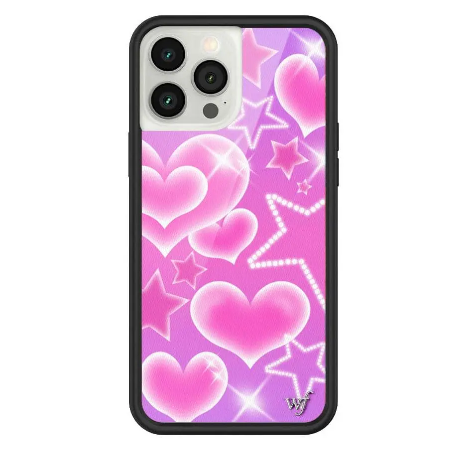 Wildflower x Cierra Ramirez Collaboration Limited Edition Handmade Rhinestone Sparkle Pink iPhone 13 Case - Protective Rubber Polyurethane Accessory with Rhinestones, Hearts Sheets