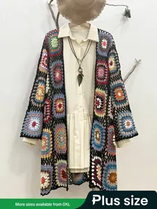 [Plus Size] Floral Pattern Cardigan, Casual Long Sleeve Open Front Cardigan for Spring & Fall, Women's Knitwear for Daily Wear