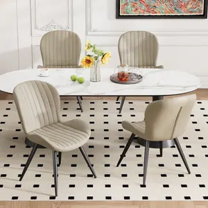 2 PCS Modern Velvet Dining Chairs Set with Thick Cushions - Soft Upholstered Armless Back Kitchen Chairs, Sturdy Metal Legs for Living Room, Café (Beige, Brown, Light Gray, Black) | Easy Assembly & 300lbs Weight Capacity