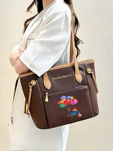 Tote bag Paddington Bear holding a balloon and suitcase large tote bag, large capacity single shoulder lady bag, perfect New Year gift