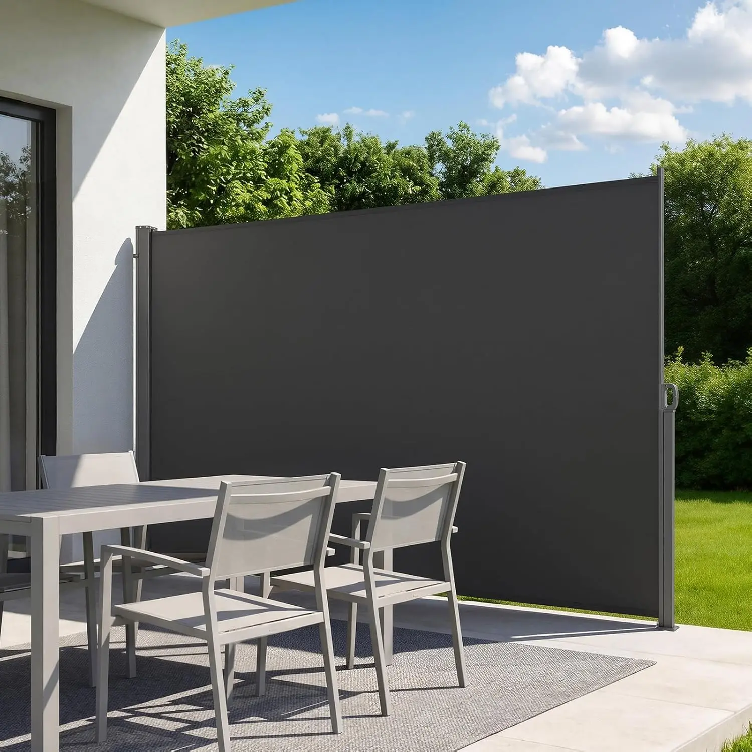 Retractable Side Awning, 71" x 118" Patio Retractable Side Screen with 180 g/m² Polyester Fabric, Waterproof Sunshade Outdoor Privacy Screen Room Divider for Garden, Balcony, Pools, Deck, Gray