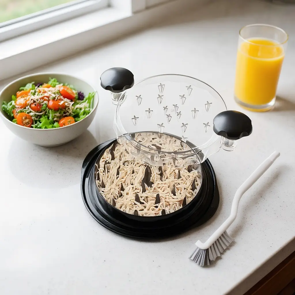 Large Twist Chicken Shredder Utensil - BPA-Free ABS Plastic Meat Shredder for Chicken Breast, Pork, Transparent Lid Visible Kitchen Gadget with Brush, Ergonomic Anti-Slip Handle
