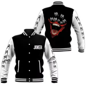 Joker Smile Varsity Jacket Unisex, Horror Clown Streetwear, Scary Face Bomber Coat, Trendy Gift Idea