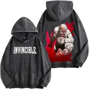 Conquest Invincible War Washed Hoodie Comic Menswear Gift for Movie Fans Top Apparel Classic Oversized Seamless Simple Straight Man Designer Shirts Men's Regular Fit Floral Print Tee Heavyweight