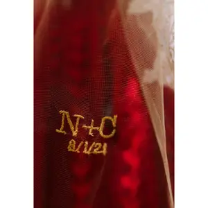 Small Embroidered Monogrammed Initials, Name, Date on Wedding Veil | Intertwined Hearts