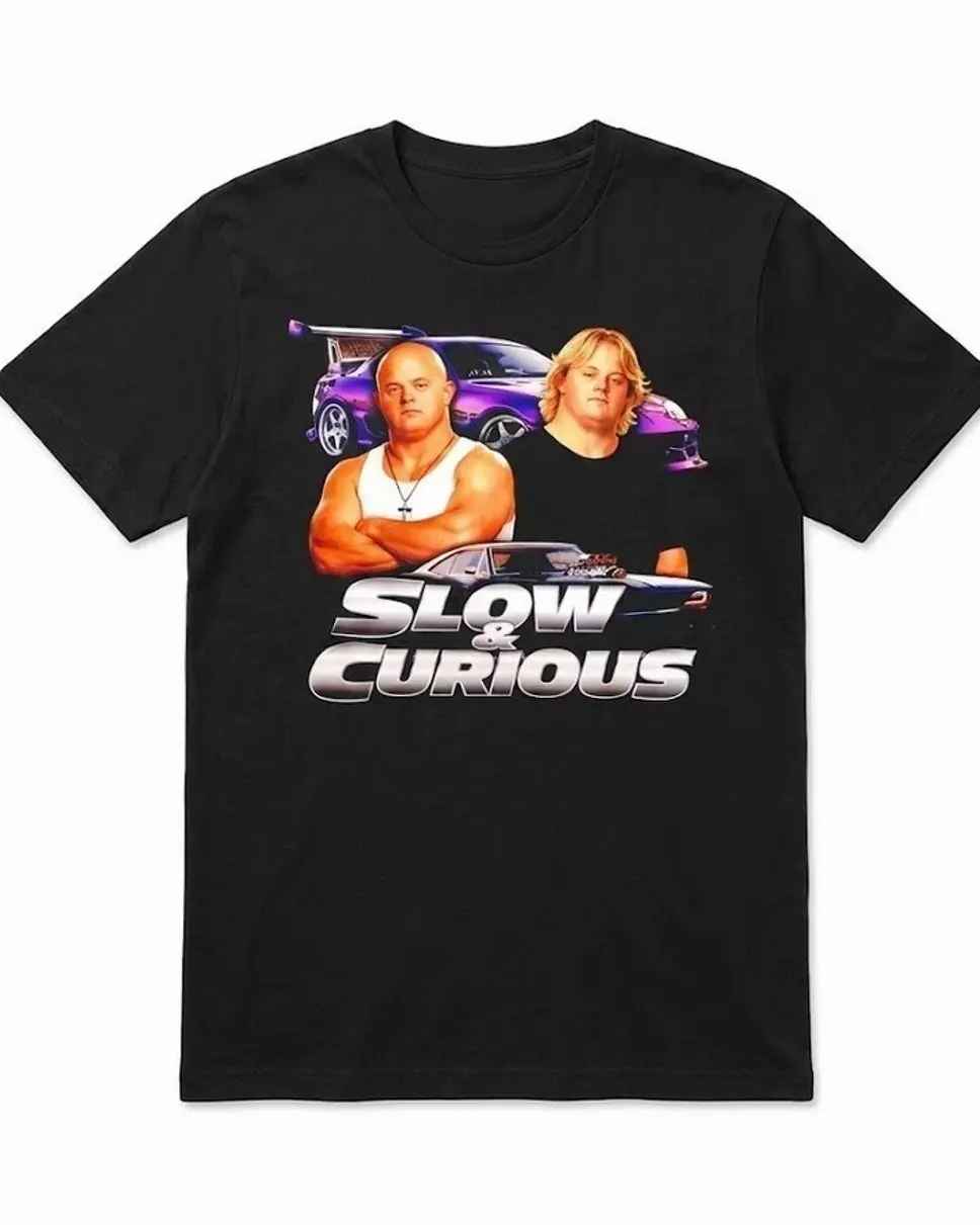 Women's Casual Short-Sleeve Cotton T-Shirt - Funny Slow & Curious Movie Parody Graphic Clothes, Breathable Streetwear Style Top for Street Racing Enthusiasts