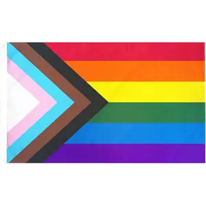 Pride Rainbow Flag 3x5 ft LGBTQ Gay Pride Flags All Inclusive Progressive Bisexual Non Binary Lesbian Transgender Flag Indoor Outdoor Wall Banners Christmas Traditional Colorful Geometric Hanging
