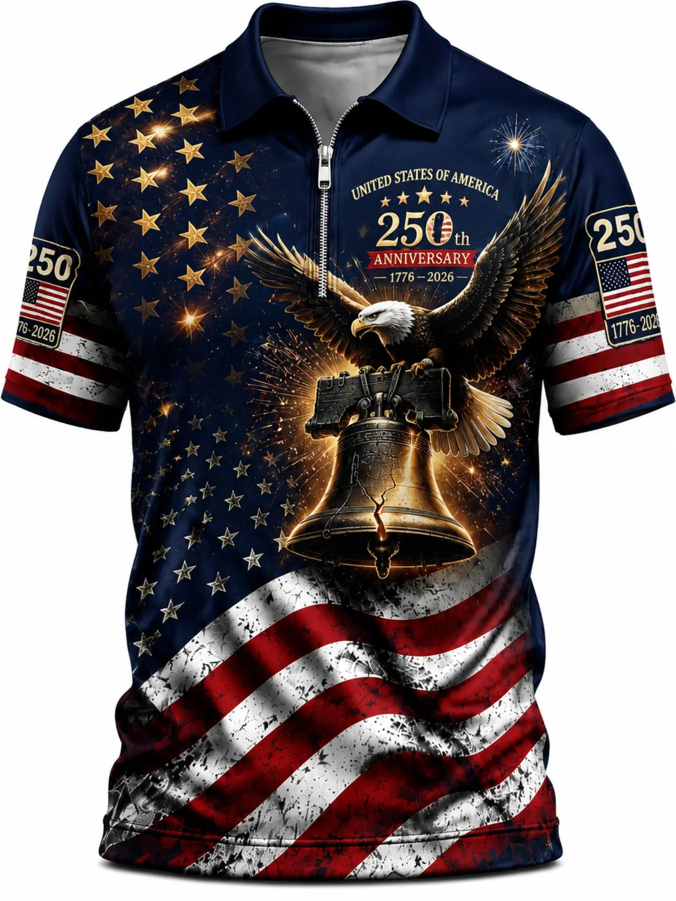 Patriotic American Flag Polo Shirt for Men, Declaration of Independence,Multiple colors 250th Anniversary 1776-2026, Sporty Fitted Design, Ideal for 4th of July Gifts Zippered Polo, Sporty Polo Shirts