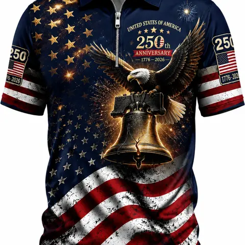 Patriotic American Flag Polo Shirt for Men, Declaration of Independence,Multiple colors 250th Anniversary 1776-2026, Sporty Fitted Design, Ideal for 4th of July Gifts Zippered Polo, Sporty Polo Shirts