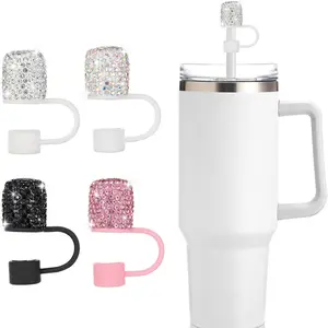 4 Piece Rhinestone Straw Covers Silicone Dust Proof Caps for 10mm Straws, Durable Reusable Drinking Accessories, Drink Protectors, Tumbler Straw Lid, Drinking Gadgets